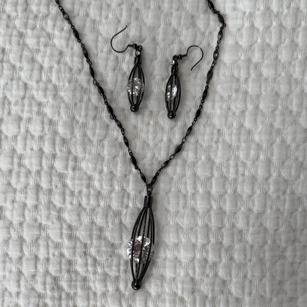 FIFTH AVENUE COLLECTION Black Necklace & Earring Set with Swarovski Crystals